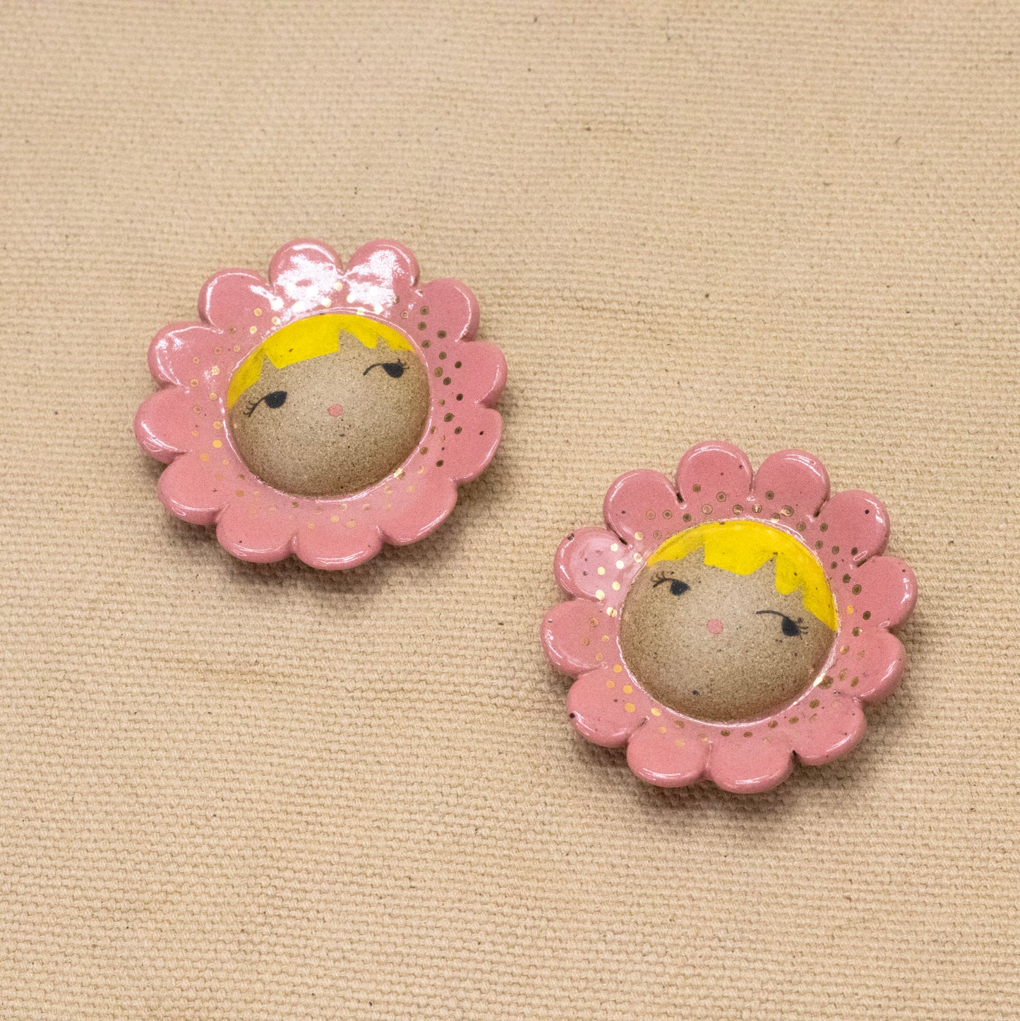 2" Wallflower (Pink Coy with Gold Luster Dots) by Jennifer Fujimoto