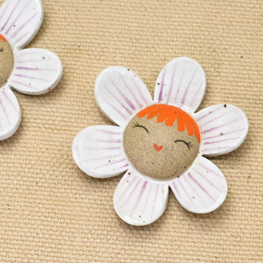2" Wallflower (White Cheerful with Orange Hair) by Jennifer Fujimoto