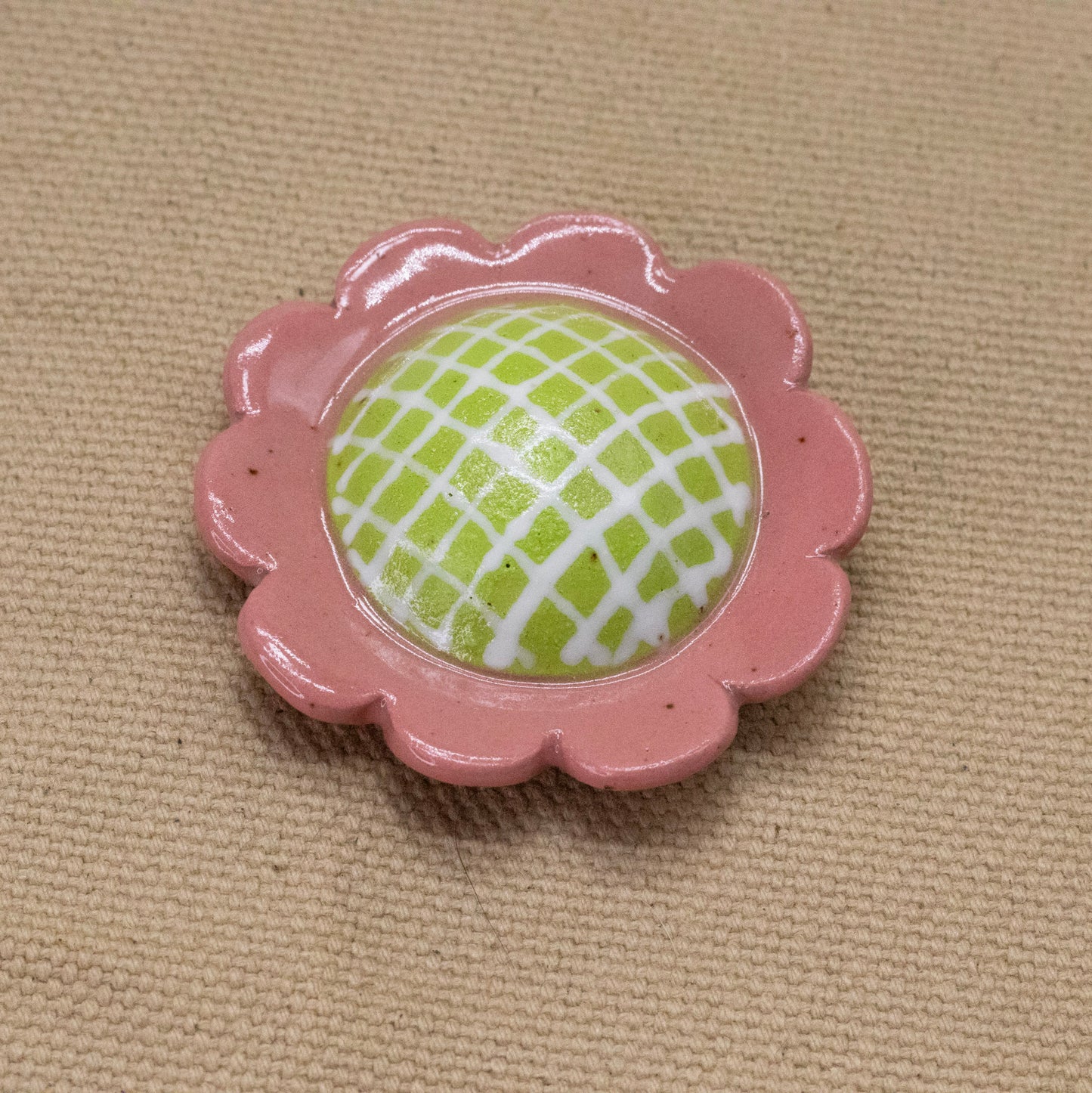 2" Wallflower (10 Petal Pink with Lime Center) by Jennifer Fujimoto