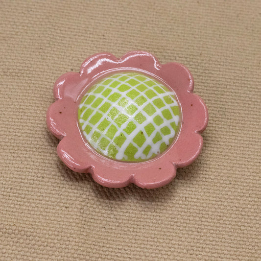 2" Wallflower (10 Petal Pink with Lime Center) by Jennifer Fujimoto