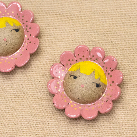 2" Wallflower (Pink Coy with Gold Luster Dots) by Jennifer Fujimoto