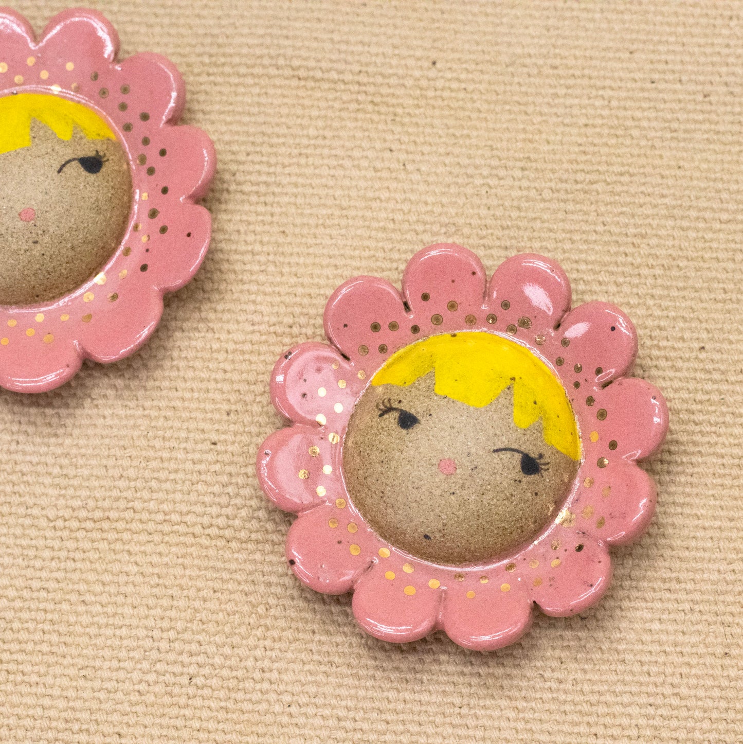 2" Wallflower (Pink Coy with Gold Luster Dots) by Jennifer Fujimoto